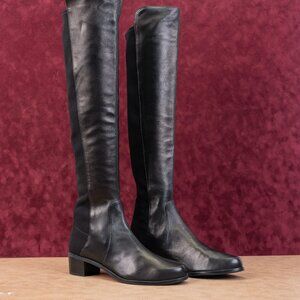 Stuart Weitzman Women Reserve 5050 Black Leather Block Stretch OTK Boots sz 11